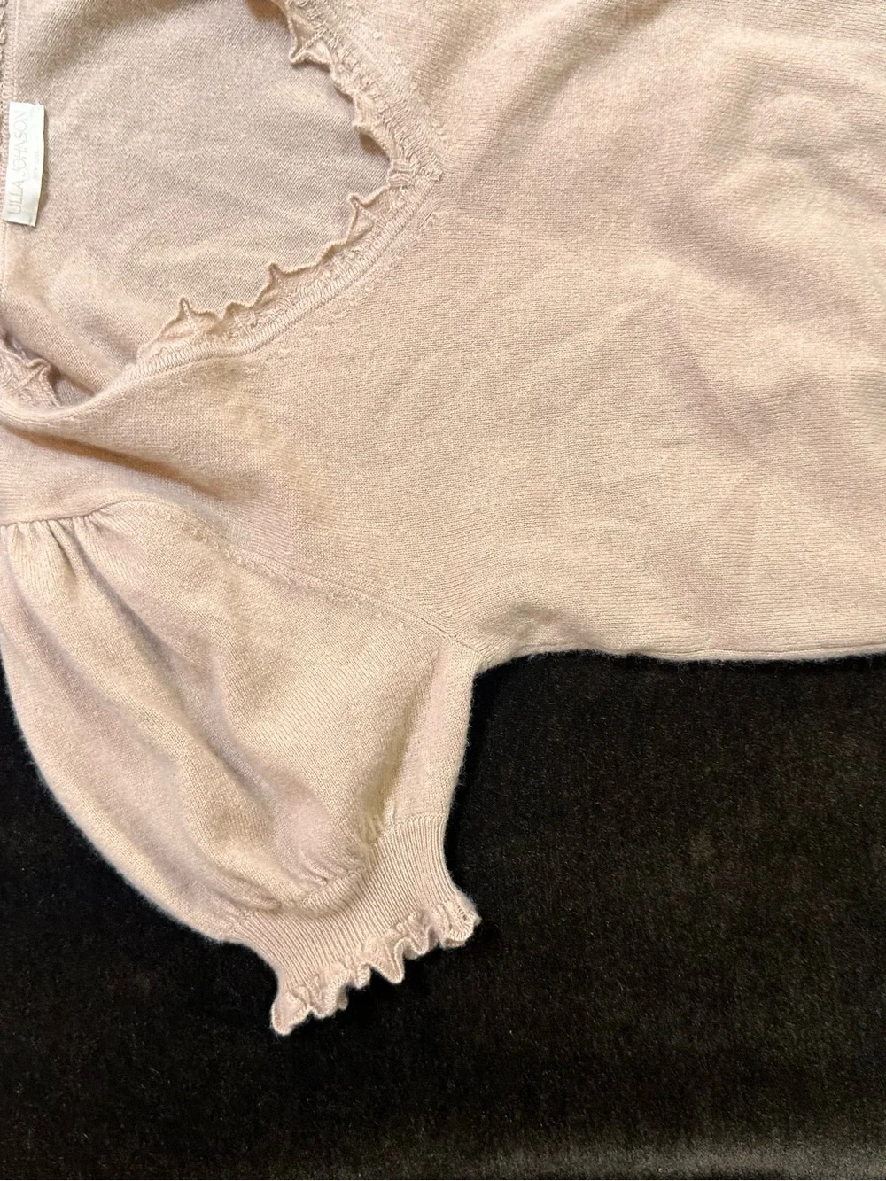 Ulla Johnson  $370 Polline Cashmere Frilled Short-Sleeve Sweater Cashmere SMALL